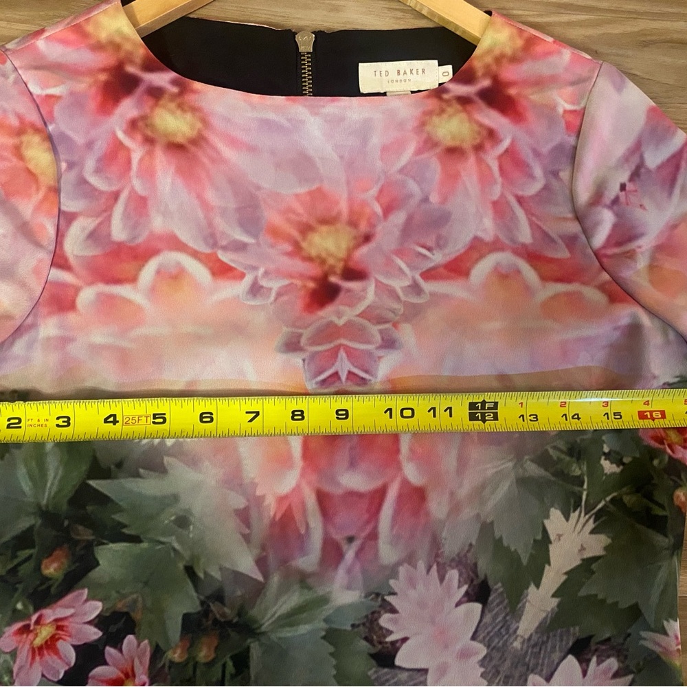 Ted Baker Floral Short Sleeve Shift Mini Eoessa Dress Size XS 0 Pink Green EUC - Picture 5 of 7